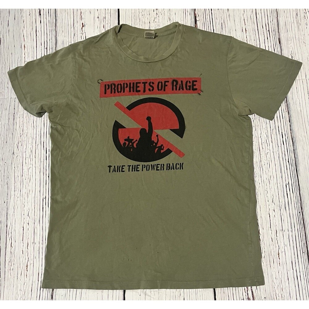 Prophets Of Rage Band Take The Power Back Mens Olive Shirt Medium Rock Defects